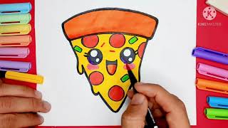 DESENHOS FÁCEIS Como fazer uma Pizza Kawaii 😊 Aprenda passo a passo/ How to draw a Pizza easy