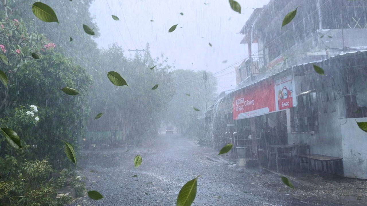 Прогулка по индонезийским кварталам и пригородам под проливным дождем | Звуки природы для сна.