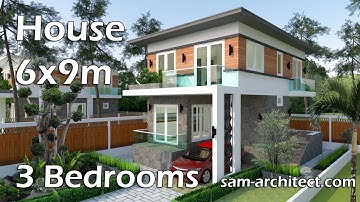 SketchUp Small Modern 2 Level House 6x9m with 3 Bedrooms