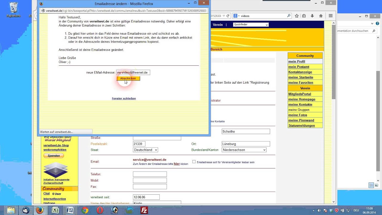 Schulungsvideo - Ändern der Emailadresse bei verwitwet.de
