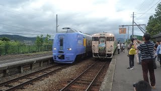 比布駅　風っこそうや4号　特急サロベツ4号を待避