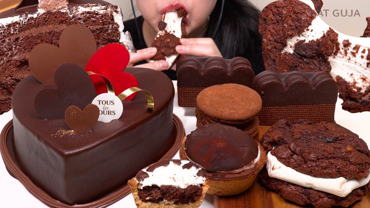 꾸덕쫀쫀 초코케이크🍫 퐁신폭신 마시멜로 쿠키☁️ 초코 디저트 ASMR 먹방 | 초코버터쿠키 마카롱 케이크 Chocolate Dessert Mukbang