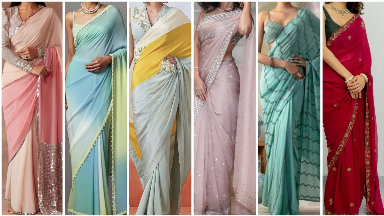 New trending saree with blouse designs ||party wear saree designs ...