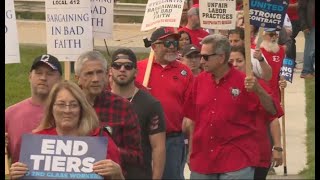 UAW practices picketing outside of Stellantis Headquarters
