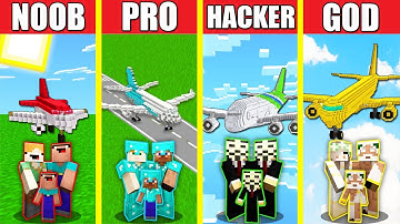 Minecraft Battle: AIRPLANE HOUSE BUILD CHALLENGE - NOOB vs PRO vs HACKER vs GOD / Animation PLANE