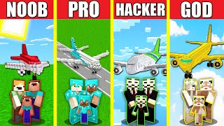 Minecraft Battle: AIRPLANE HOUSE BUILD CHALLENGE - NOOB vs PRO vs HACKER vs GOD \/ Animation PLANE