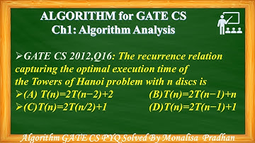 GATE CS 2012,Q16: The recurrence relation capturing the optimal execution time of the Towers of Hano