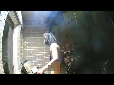 Naked man touching himself on stranger's porch