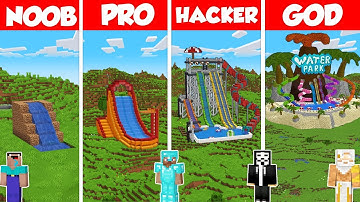 Water Slide Aqua Park Build Battle Challenge - Noob vs Pro vs Hacker vs God - Minecraft Animation