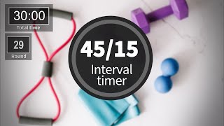 Interval timer with Music (45 sec rounds / 15 sec rests), workout