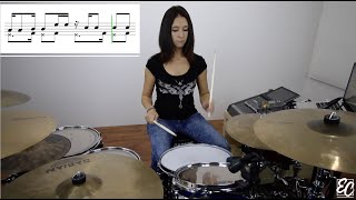 Emmanuelle Caplette Free Drum Lesson: Double Beat on Drums & Coordination on Feet (Basic Songo)