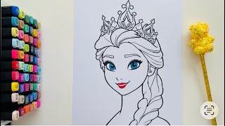 Coloring Disney Princess GIANT Coloring Page🎨 Elsa🫧❄️| Touch Art Markers🔥