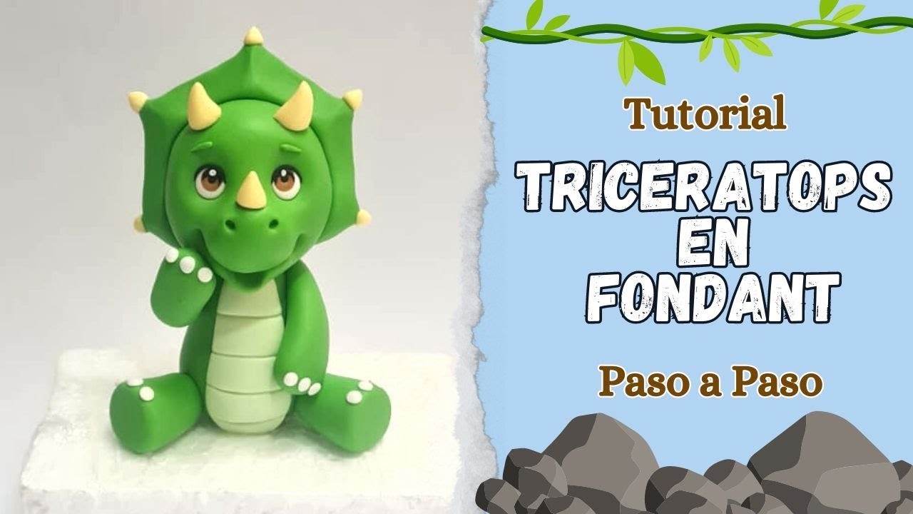 Cómo Hacer un Dinosaurio Triceratops en Fondant // Dinosaur Cake topper // Dino en fondant