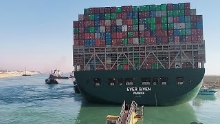 Stranded Suez canal container ship 'Ever Given' partially freed