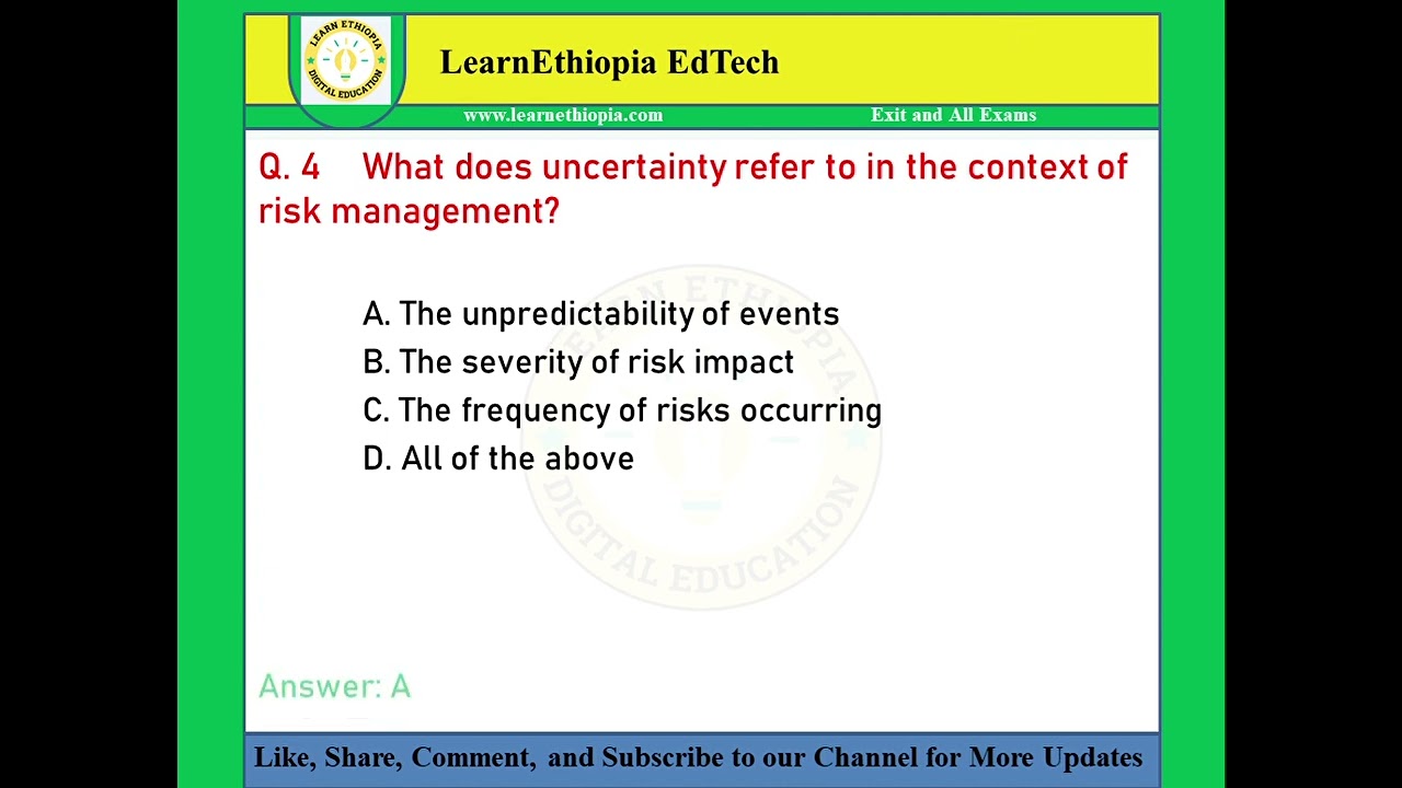 Risk Management and Insurance | Exit Exam Questions for Business Administration & Information System