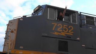 Cool Crew on Extra Long CSX Coal Train  with Rebuild Leading