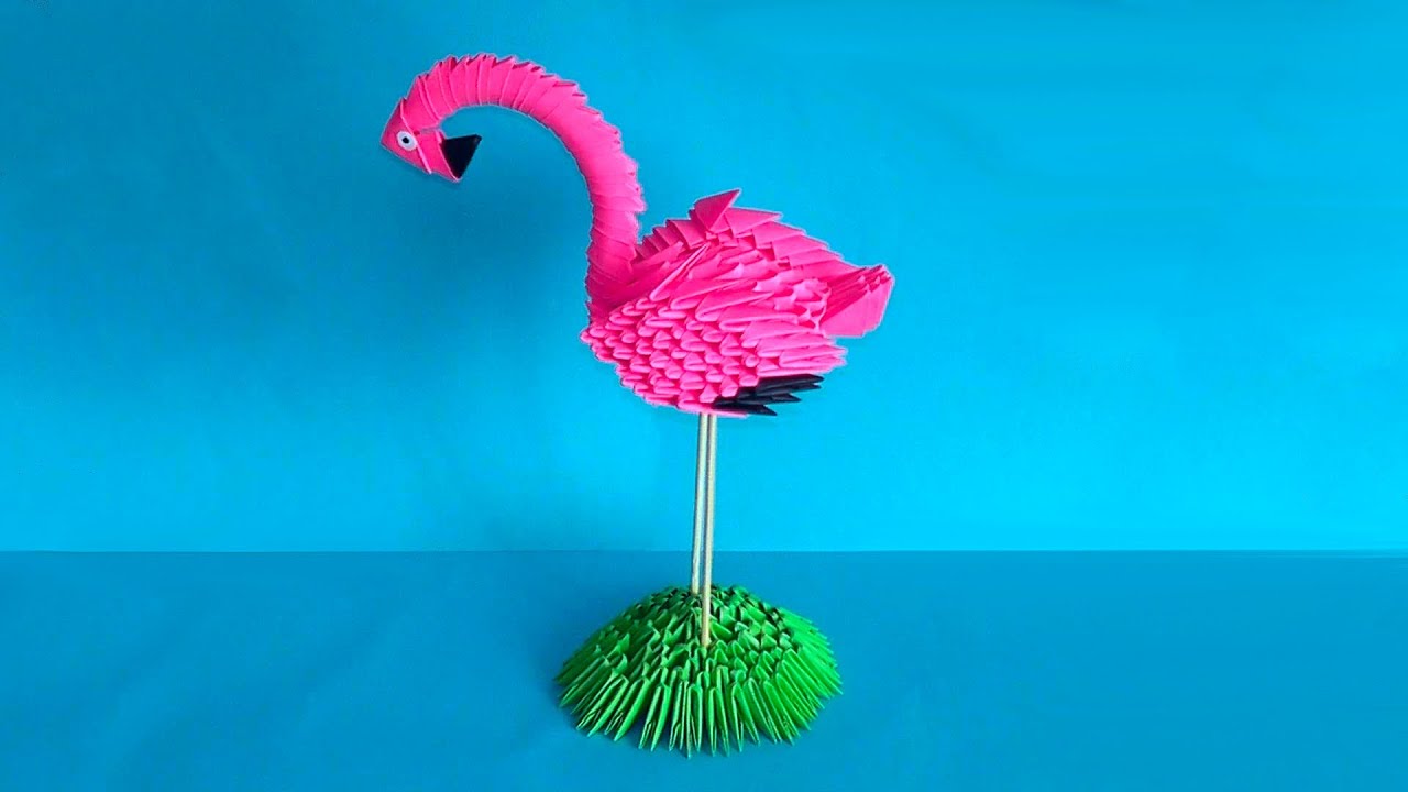 How to make 3D origami bird flamingo master class (tutorial) YouTube