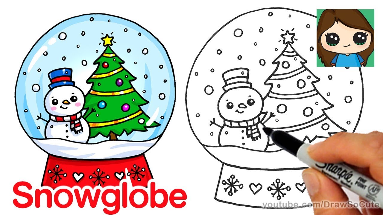 How to Draw a Christmas Snow Globe Cute and Easy - YouTube