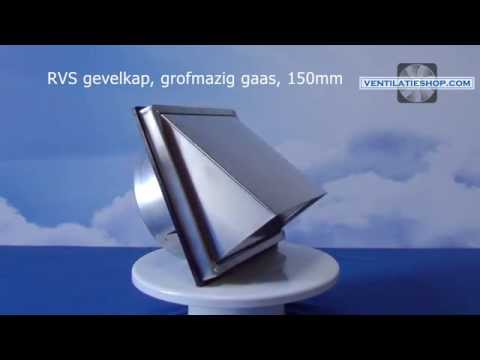 RVS gevelkap, grofmazig gaas, 150mm - Ventilatieshop.com