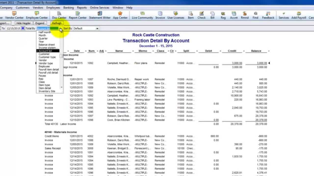 QuickBooks Tip Reports The Total By Drop Down YouTube