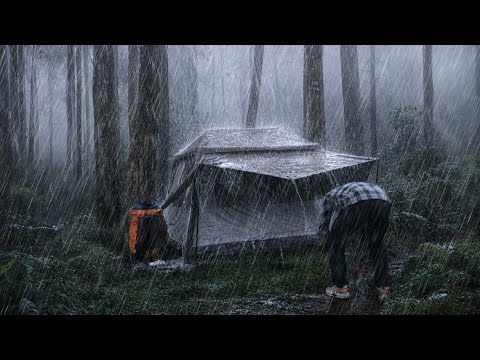The most thrilling experience‼️forest with super heavy rain⛈️CAMPING IN THE SUPER HEAVY LONG RAIN