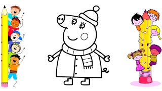 Peppa Pig Winter Coloring Page 🐷❄️ | Easy Coloring for Kids | Printable Coloring Sheet