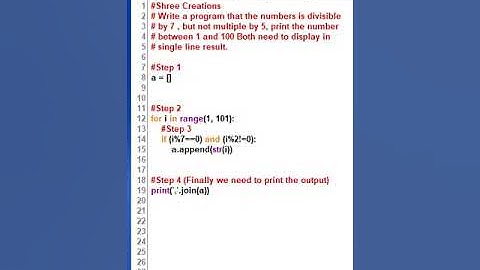 Print  the numbers is divisible by 7 ,but not multiple by 5 #python #youtubeshorts #shorts #ytshort