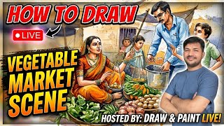 How to Draw Vegetable Market Scene Live How to Draw Vegetable Market Scene Live