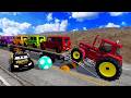 Flatbed Trailer Cars Transportation with Truck - Speedbumps vs Cars vs Train - BeamNG.Drive 4K| #21