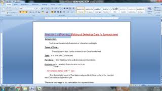 Spreadsheet(Basic) •|Lecture 19|• (Entering editing and deleting data in spreadsheet) (Class 9th)