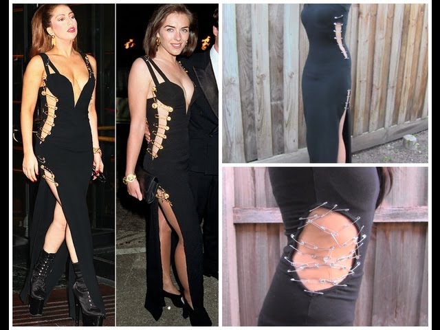 elizabeth hurley dress safety pin