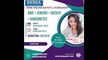 🚀 AWS + Jenkins + Docker + Kubernetes Online Training | New Batch @ DurgaSoft|Starts 18th March 2025