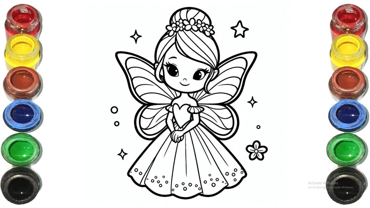 Cute Fairy Girl Drawing for kids, Painting & Coloring for kids, Toddlers | Let's Draw Together