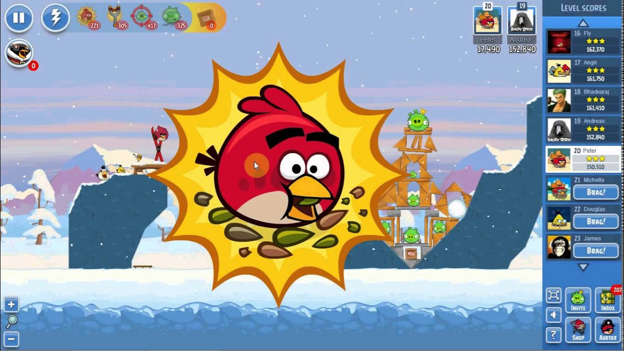 Angry Birds Friends Winter Tournament 2 week 30 level 6 power up 152,900 highscore