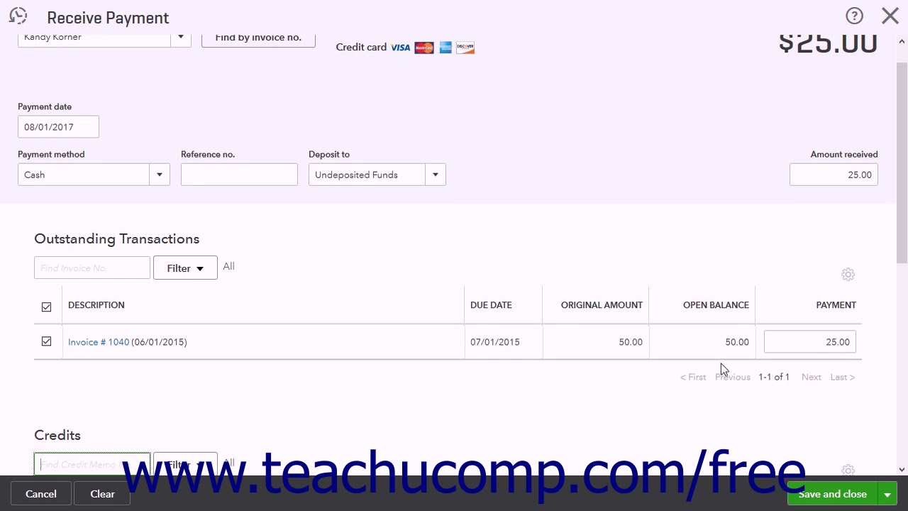 QuickBooks Online Plus 2017 Tutorial Entering a Partial Payment Intuit ...