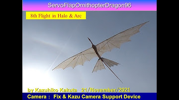 サーボ駆動ドラゴン型羽ばたき機  32g ハロとアークの下で飛行　　SFODragon96: 8th Flight Test Flight in Halo & Arc