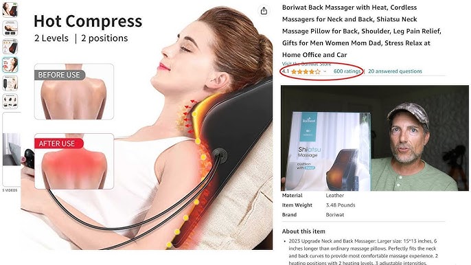 Boriwat Back Massager with Heat, Electric Massagers for Neck and Back, 3D  Kneading Massage Pillow for Back, Legs and Body Pain Relief, Neck Massager  for Home, Office, and Car, Gift for Mom