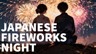 Traditional yukata couple watching fireworks at night screenshot 1
