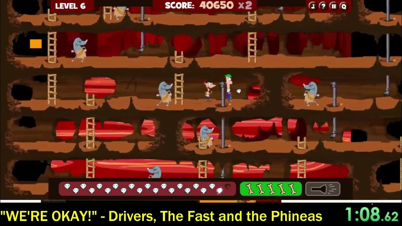 Phineas and Ferb Escape from Moletropolis Speedrun Level 6 All Fossils