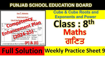 pseb competency based paper class 8th maths worksheet 9 test 2024