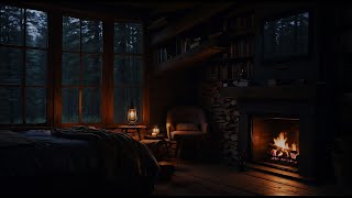 Relaxing Rain to Sleep  Sounds of Rain and Crackling Fire in Cozy Cabin at midnight helps to Sleep