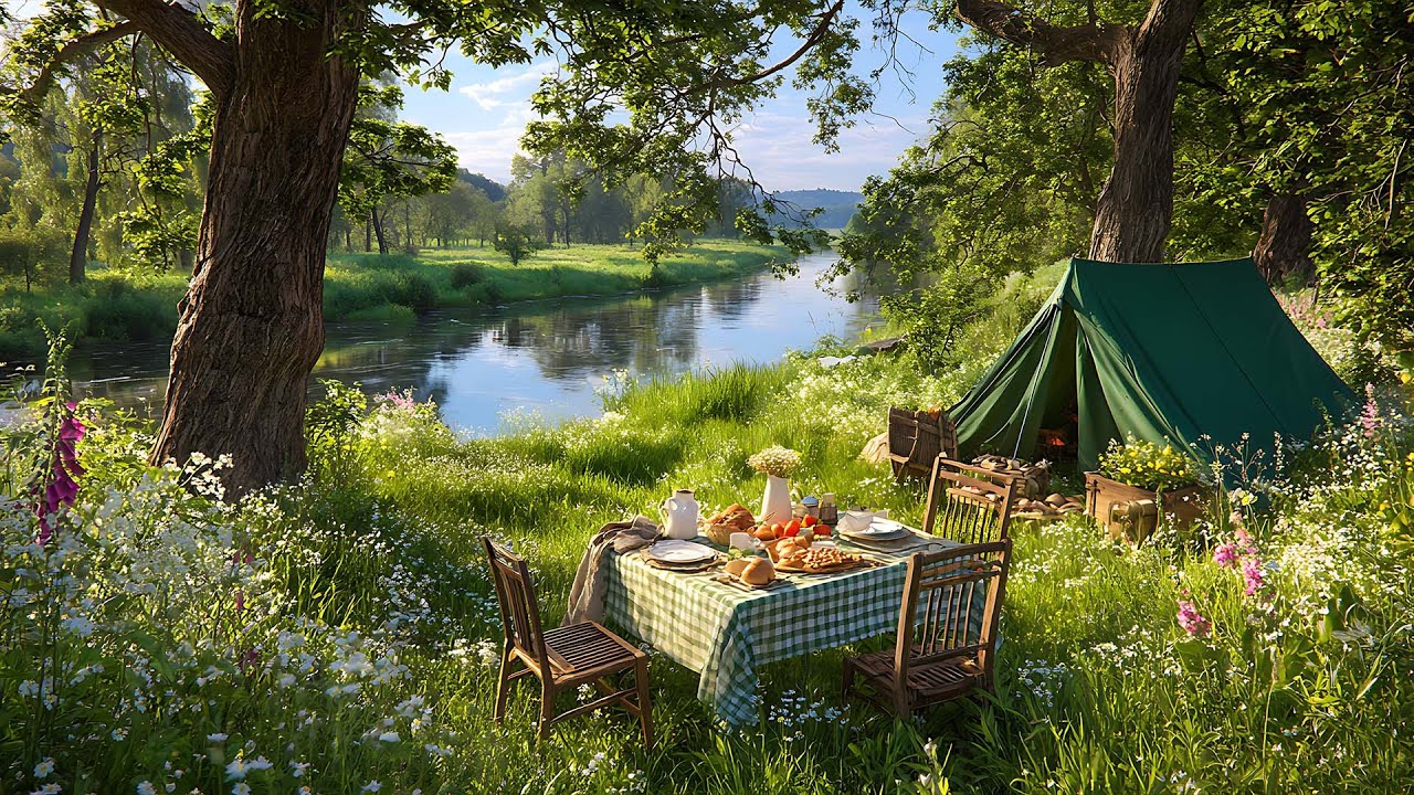 Picnic by the Riverside – Flowing Water & Birdsong  Peaceful Ambience