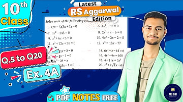 Ex 4A Q5 to Q20 | Class 10 Rs Aggarwal | Quadratic Equations | Chapter 4 | CBSE 2023 - 24 | MD Sir