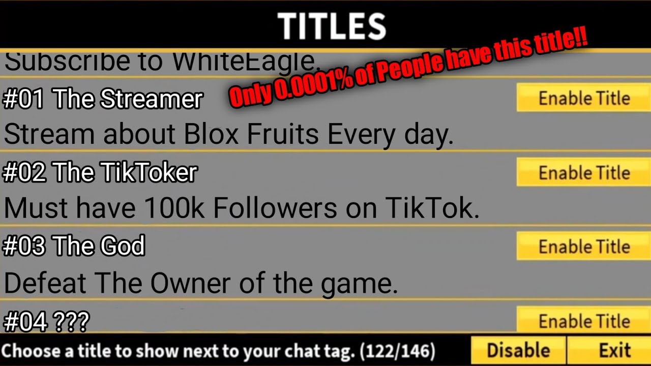 What are the rarest titles in Blox Fruits? 