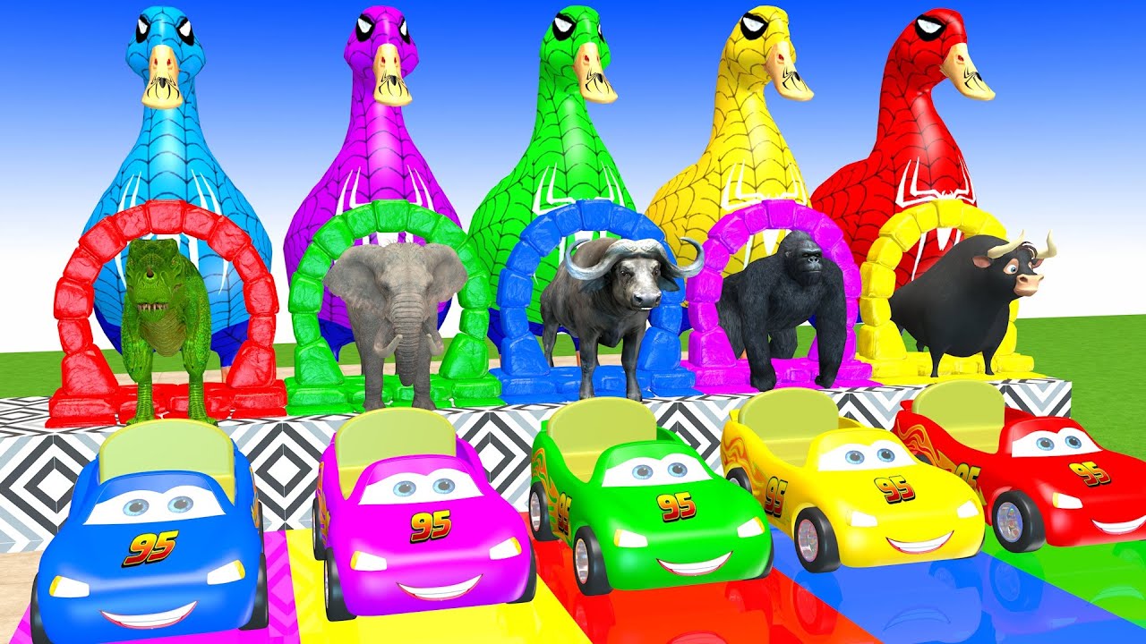 Long Slide Game With Elephant Dinosaur Buffalo Gorilla Cow 3d Animal Cage Game Funny 3d Animals