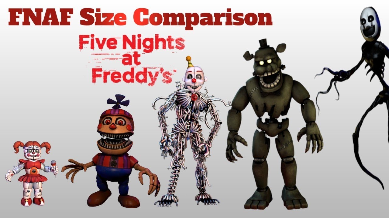 FNAF Security Breach Animatronics Size Comparison  Five Nights at Freddy's  Character Heights 