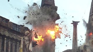 First Order TIE fighters demolish Takodana castle