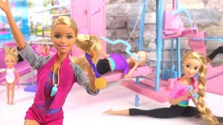 Барби гимнастика 🌸Кукла Барби, Эльза холодное сердце и Рапунцель