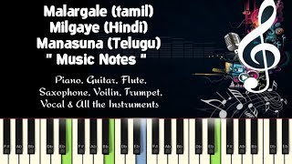 AR Rahman (Love Birds)/Malargale/Milgaye/Manasuna/ Piano, Guitar, Flute, Saxophone, Voilin Notes chords