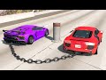 Chained Cars vs Bollards – BeamNG.Drive